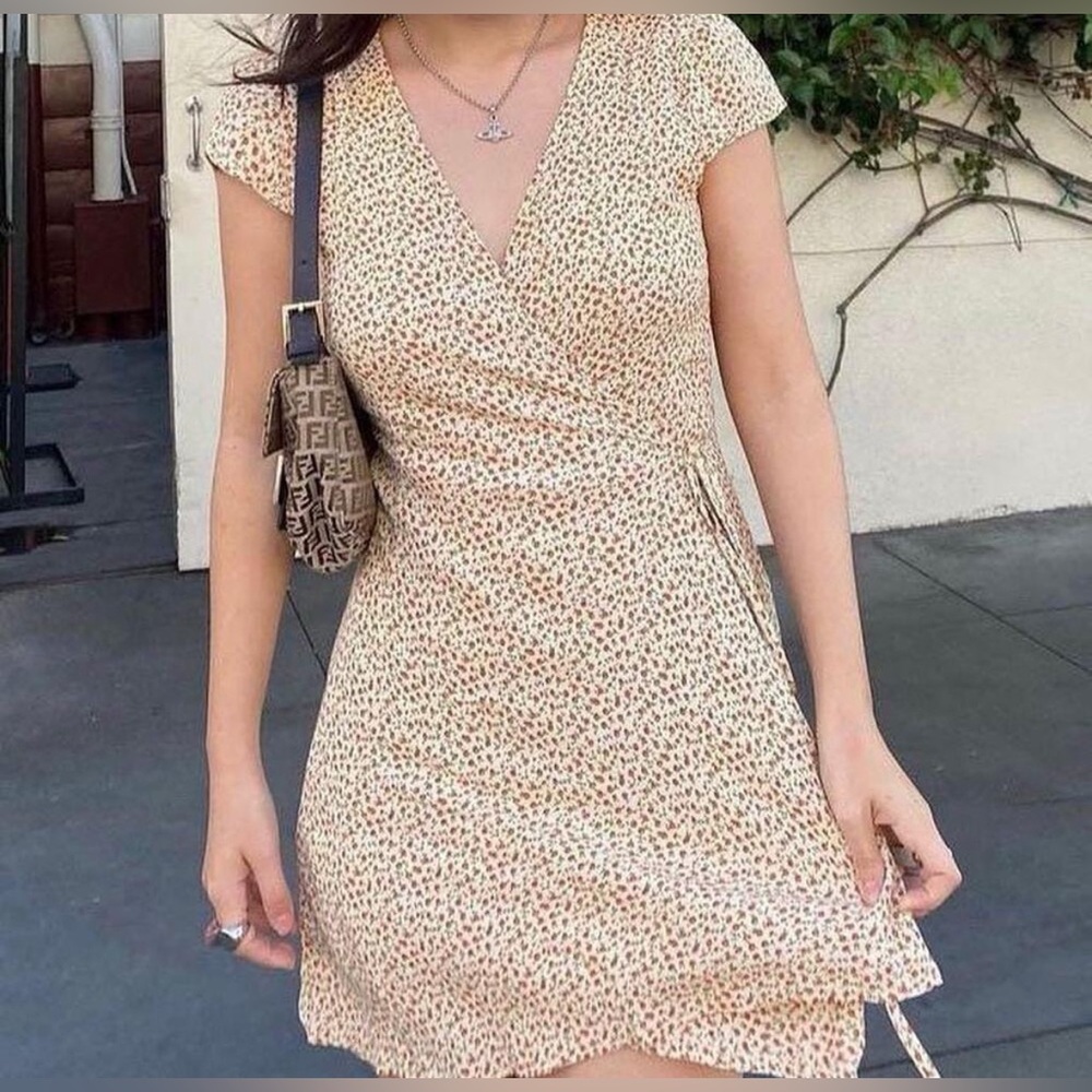 Brandy Melville Wrap Floral Dress Yellow-Red-Green